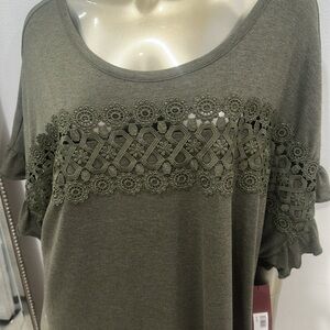 Green Round Neck Laced Sleeve Boho Peasant top shirt blouse size 3X Women NWT